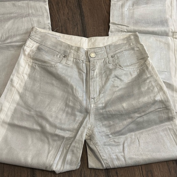 Zara Woman Metallic Silver Straight Jeans - Picture 1 of 6